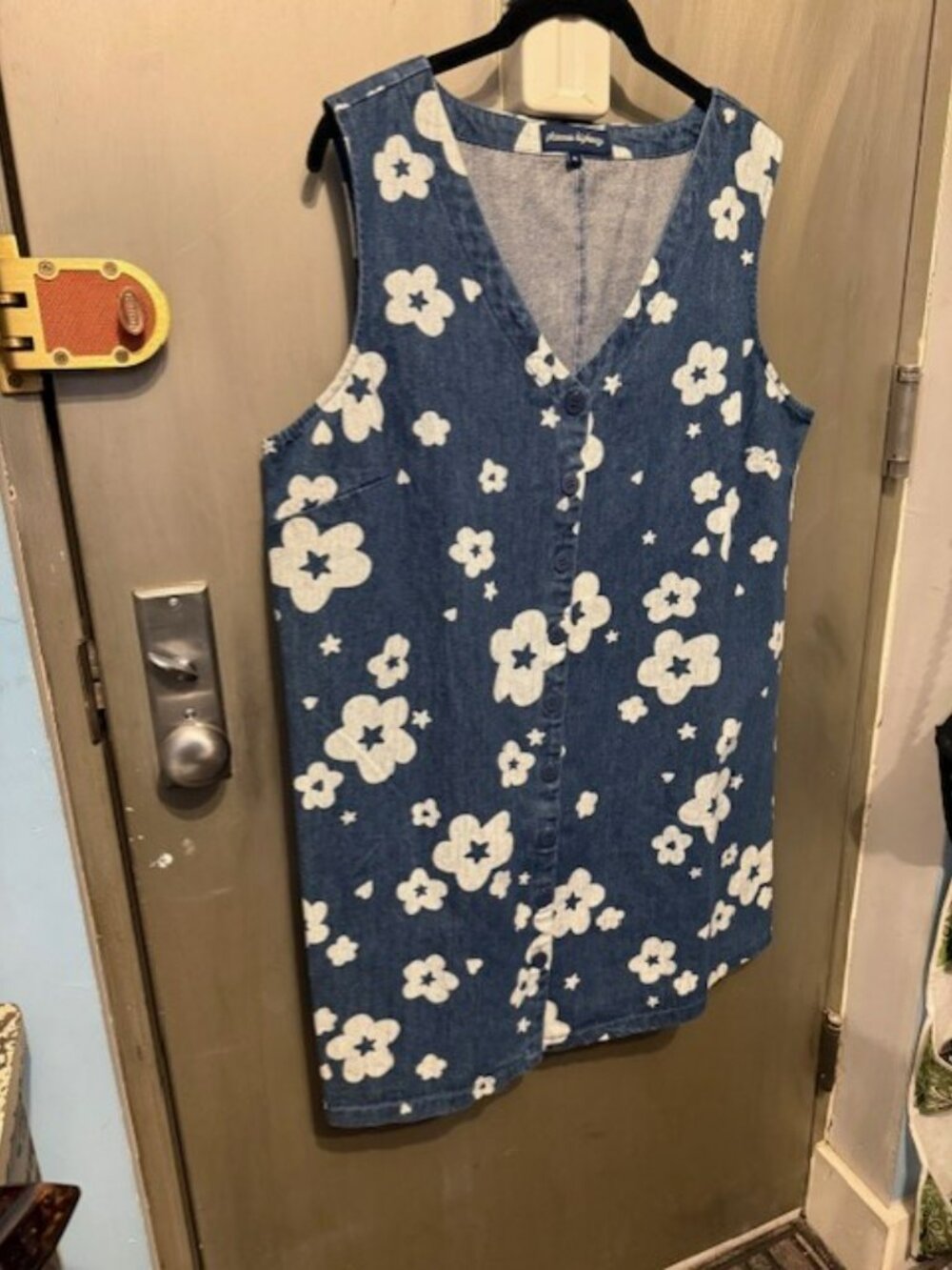 Retro Indigo denim Starry Flower Pinafore Mini Dress - NWOT / AU 18 = US 14 - Picture 9 of 16
